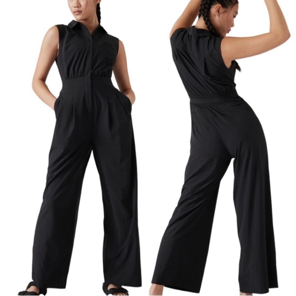 Athleta Brooklyn Heights Wide Leg Jumpsuit Sz 14 Black Minimalist  NWOT